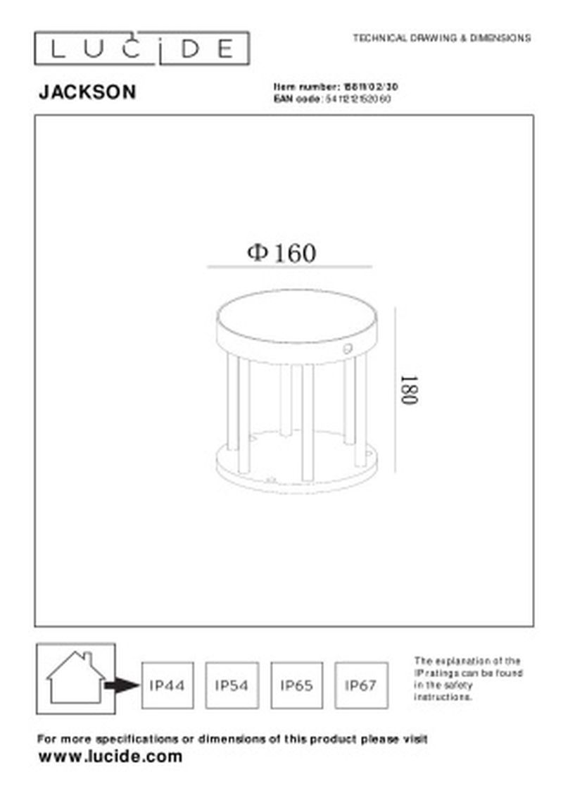 Lucide JACKSON - Stolová lampa Indoor/Outdoor - Ø 16 cm - LED Dim. - 1x2W 2850K/3150K - IP54 - Senzor deň/noc - Čierny